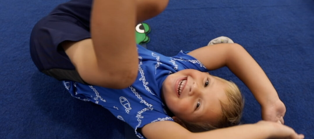 Boy smiling at the trampoline academy in clarksburg
